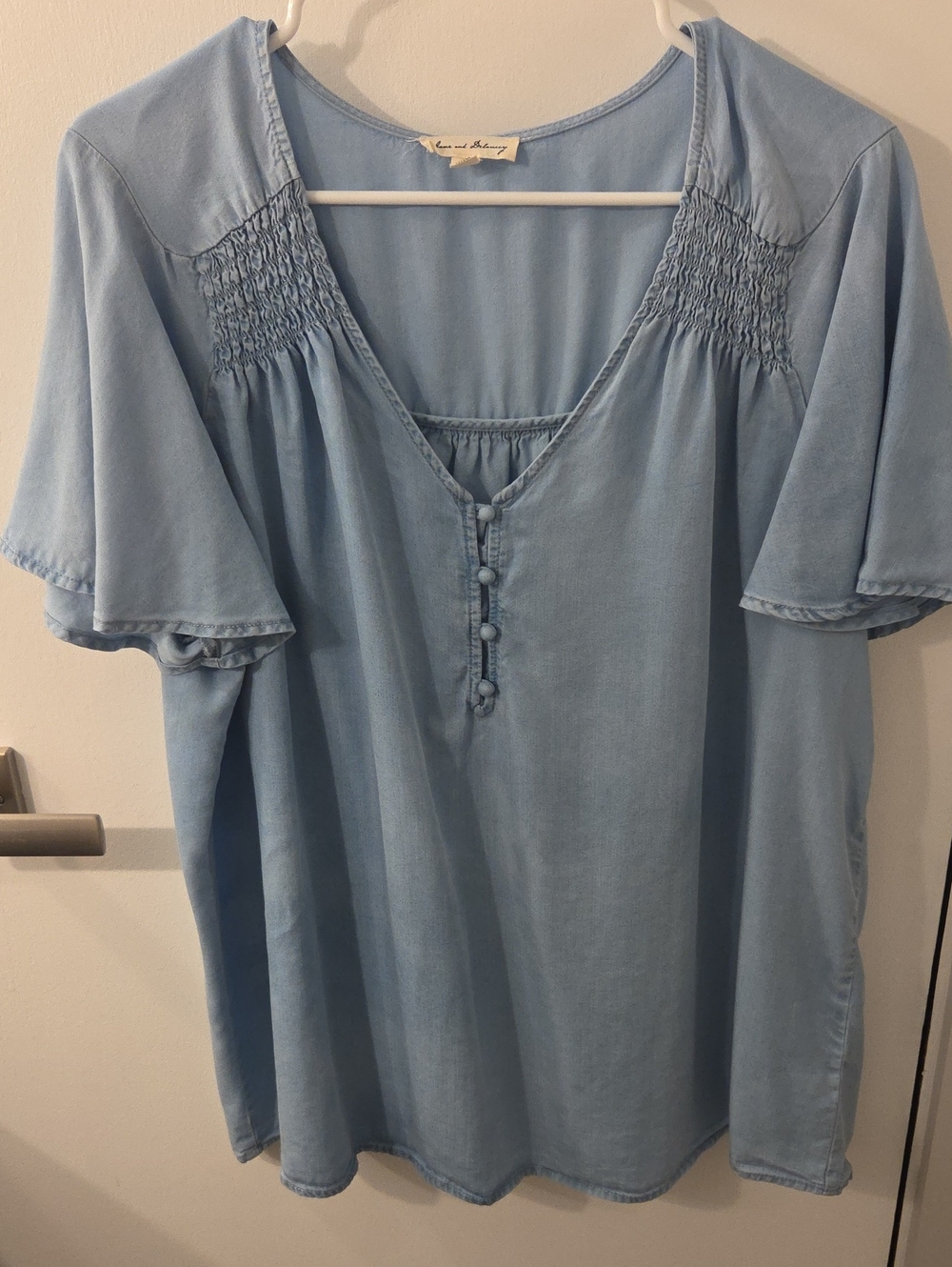 Jane and Delancey Light Blue V-Neck Button Detail Blouse